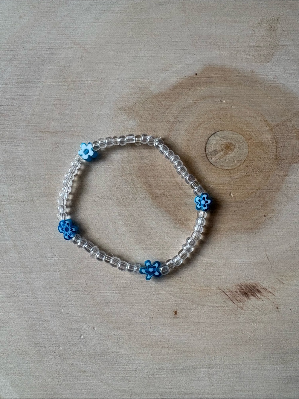 Blue Floral Glass Bead Stretch Bracelet